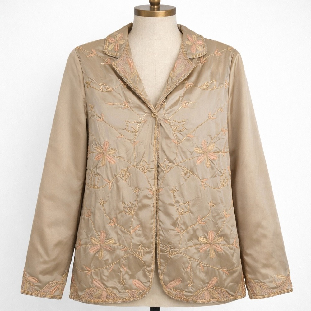 Vintage Channa Y2K Womens Beaded Blazer Jacket Sz M 20x28 Gold Floral‎ Embroider